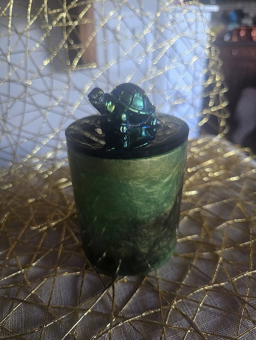 Decorative Green Turtle-Top Reptile Accessory Jar - Green Finish
